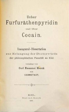Über Furfuräthenpyridin und über Cocain