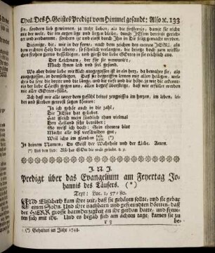 Predigt über das Evangelium am Feyertag Johannis des Täufers.