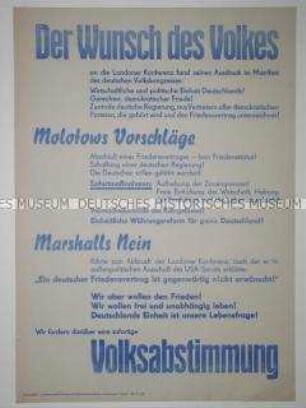 Maueranschlag mit der Forderung nach einer Volksabstimmung über die Einheit Deutschlands und den Abschluss eines Friedensvertrages