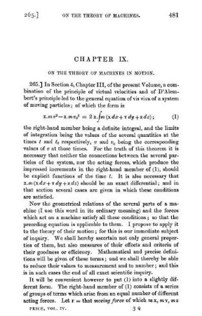 Chapter IX. On the theroy of machines in motion.