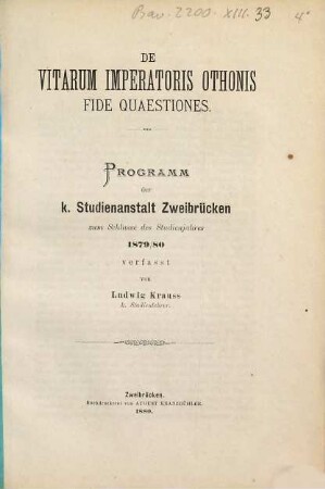 Programm der Kgl. Studienanstalt Zweibrücken : zum Schlusse des Studienjahres .... 1879/80 (1880)
