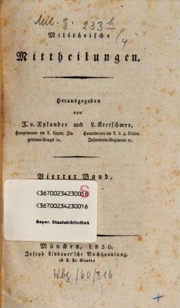 Militärische Mittheilungen. 4,1. 1830