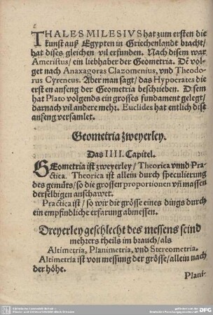 Geometria zweyerley. Das IIII. Capitel.