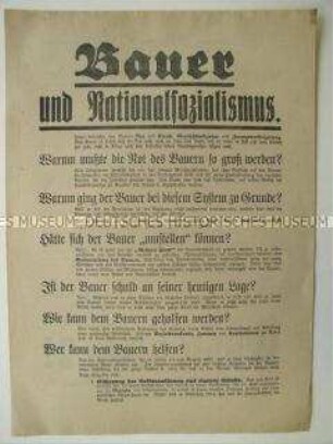 Wahlflugblatt der NSDAP zur Reichstagswahl am 31. Juli 1932 mit Ausrichtung auf die Bauern