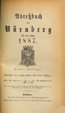 Adreßbuch von Nürnberg. 1887 = Aufl. 10