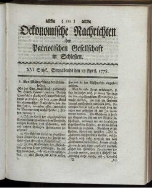 XVI. Stück. Sonnabends den 18 April. 1778.