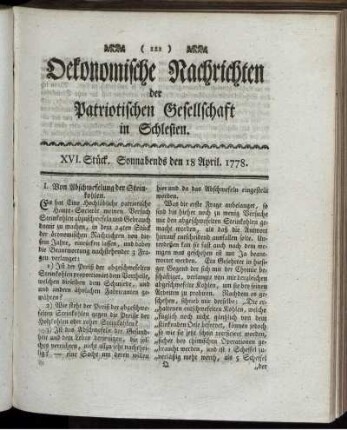 XVI. Stück. Sonnabends den 18 April. 1778.