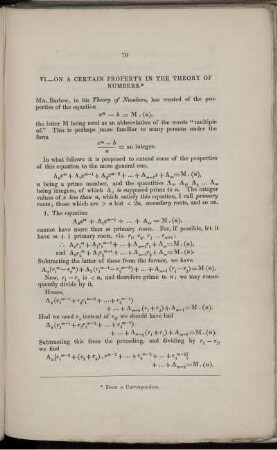 VI. - On a certain property in the theory of numbers.