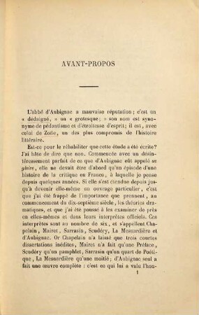 Les théories dramatiques au XVIIe siècle : étude sur la vie et les oeuvres de l'Abbé d'Aubignac