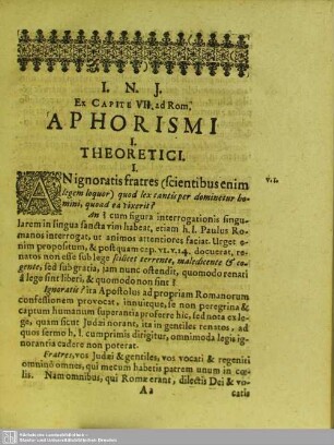 Ex Capite VII. ad Rom. Aphorismi