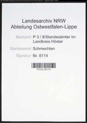Sterberegister Standesamt Schmechten