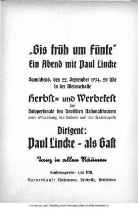"Bis früh um Fünfe" Ein Abend mit Paul Lincke