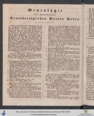 Genealogie des souverainen Großherzoglichen Hauses Baden.