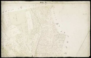 Niederstetten; "Markung der Stadt Haltenbergstetten"; Geometer Schaible; ohne Maßstab [25 cm = 1 km]; Folio; Papier; Federzeichnung; Siedlung, Feld und Wald in Wasserfarben; Eintrag der Steinriegel; Grundstücke nummeriert und mit Meßgehalt; mehrere Einzelblätter in Mappe.
