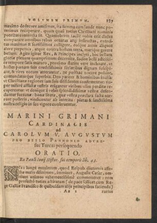 Marini Grimani Cardinalis ad Carolum V. Augustum ... Oratio.