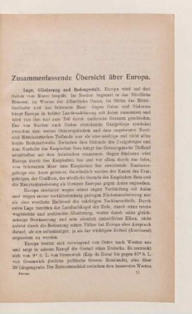 Zusammenfassende Übersicht über Europa