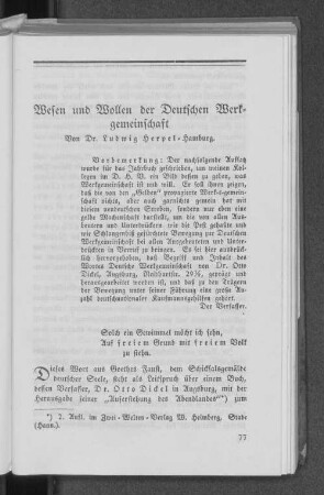 Wesen und Wollen der Deutschen Werkgemeinschaft