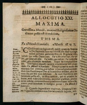 168-176, Allocutio XXI. Maxima. Gravissima Mundi, maximè Religiosorum Ordinum pestis est scandalum