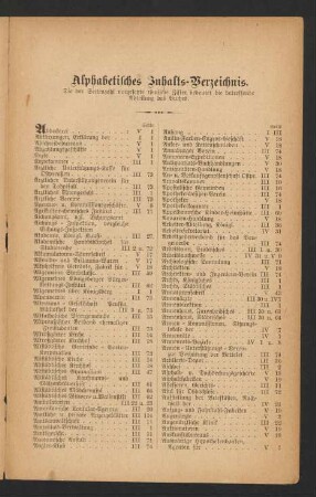 Alphabetisches Inhalts-Verzeichnis.