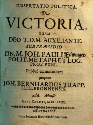 Dissertatio Politica, De Victoria