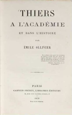 Thiers à l'académie et dans l'histoire