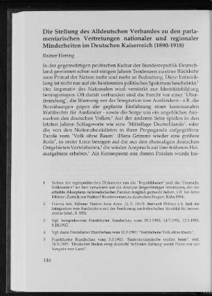 Die Stellung des Alldeutschen Verbandes zu den parlamentarischen Vertretungen nationaler und regionaler Minderheiten im Deutschen Kaiserreich (1890-1918)