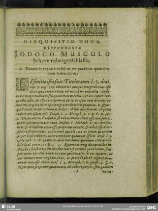 Disquisitio Nona. Respondente Musculo Schweinsbergensi Hasso