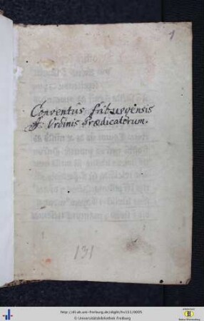 [1r] Provenienzvermerk, 18. Jh.: Dominikanerkloster Freiburg im Breisgau.