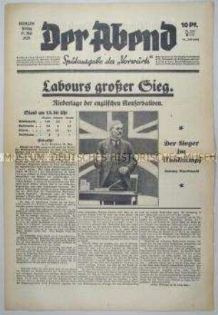 Sozialdemokratische Abendzeitung "Der Abend" u.a. zum Wahlsieg von Labour in Großbritannien