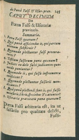Caput Decimum De Poena Falsi & Usurariae pravitatis.