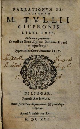 Narrationum selectarum M. Tulli Ciceronis libri tres