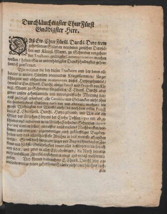 Durchläuchtigster Chur Fürst Gnädigster Herr.