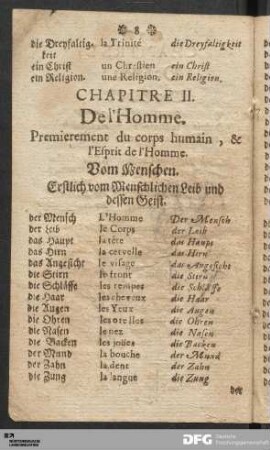 Chapitre II. De l'Homme. ... Vom Menschen. ...