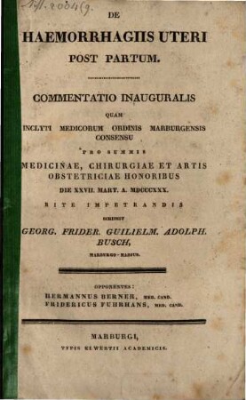 De haemorrhagiis uteri post partum : conmentatio inaug.