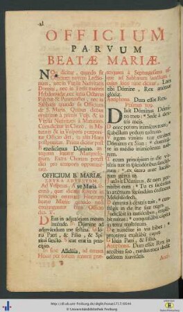 Officium Parvum Beatae Mariae.