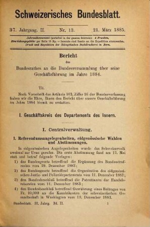 Bundesblatt. 37. 1885, 2