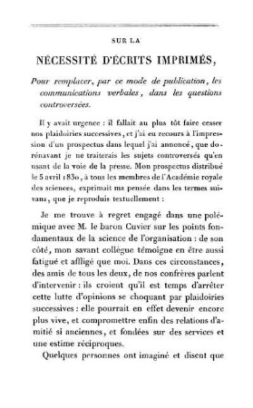 Sur La Nécessité D'Écrits Imprimés, Pour remplacer, par ce mode de publication, les communications verbales, dans les questions controversées