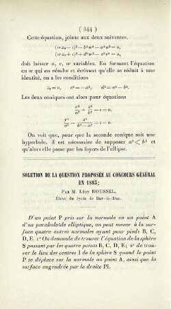 Solution de la question proposée au concours général en 1883.