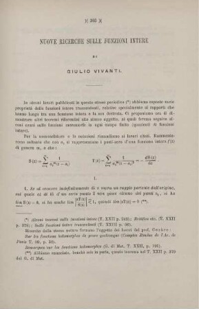 Nuove ricerche sulle funzioni intere.