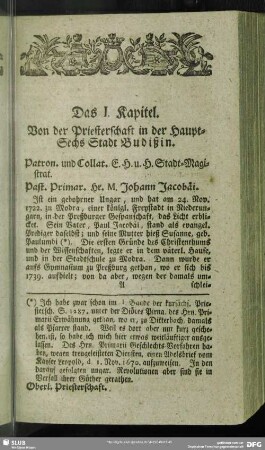 Das I. Kapitel. Von der Priesterschaft in der Haupt-Sechs Stadt Budißin