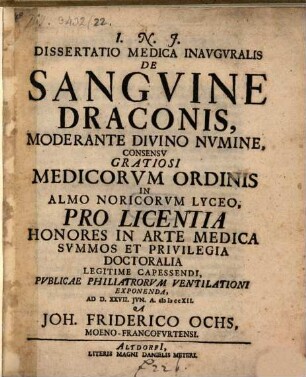 Dissertatio medica inauguralis de sanguine draconis