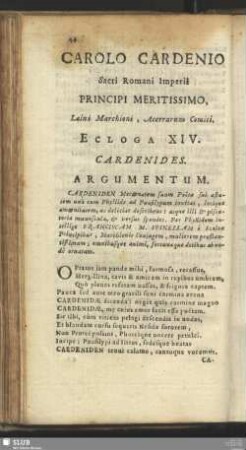 Carolo Cardenio Sacri Romani Imperii Principi Meritissimo, Laini Marchioni, Acerrarum Comiti, Ecloga XIV. Cardenides
