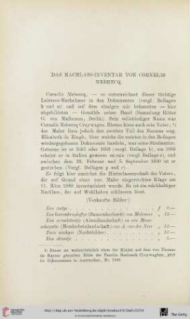 Das Nachlass-Inventar von Cornelis Mebeecq