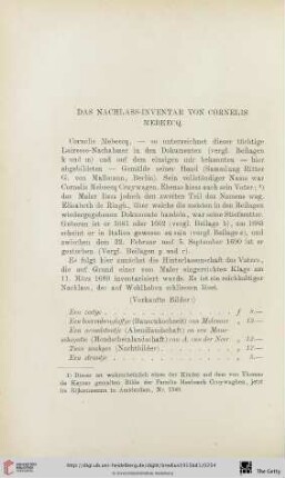 Das Nachlass-Inventar von Cornelis Mebeecq