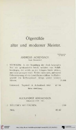 Ölgemälde alter und moderner Meister (Nr. 1-127)