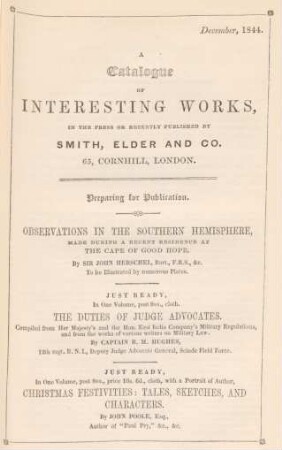 A catalogue of interesting works, in the press or recently published by Smith, Elder an Co.