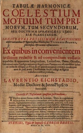 Tabulae harmoniae coelestium ... motuum