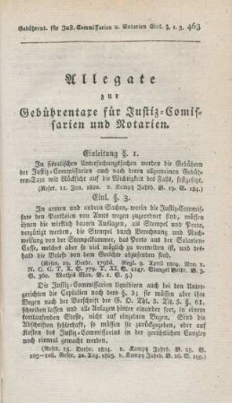 Allegate zur Gebührentaxe für Justiz-Comissarien und Notarien.