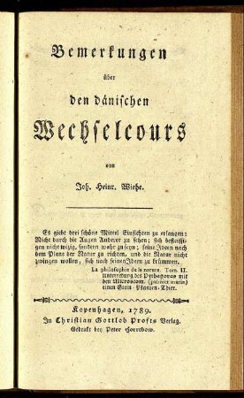 Bemerkungen über den dänischen Wechselcours