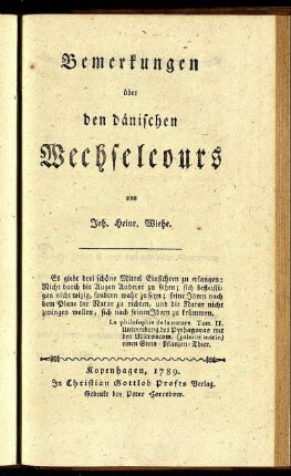Bemerkungen über den dänischen Wechselcours